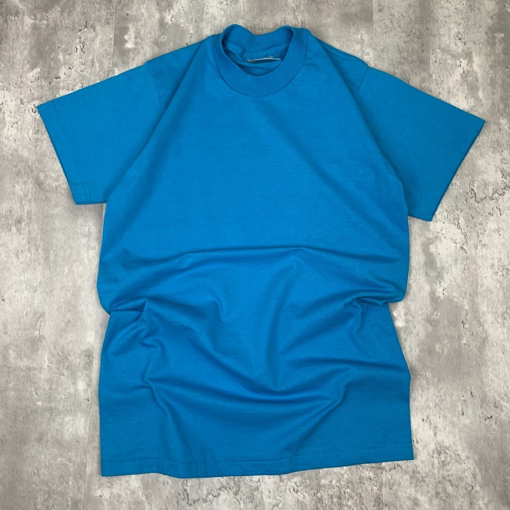 Vintage Oneita Power T-Shirt Mens Medium Blank Single Stitch Blue Short Sleeve